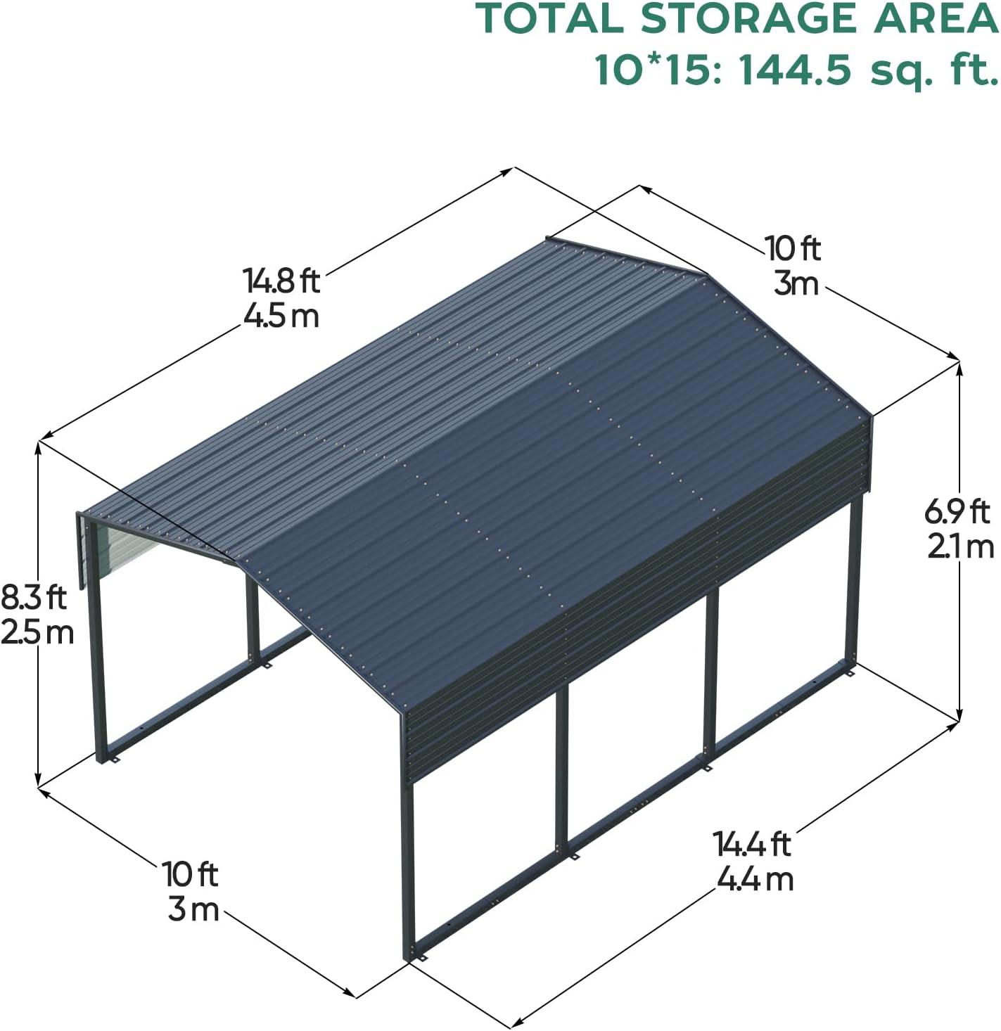 BVNECXP 10X15 Metal Carport Carports With Enhanced Base Heavy Duty Garage Outdoor Galvanized Car Shelter For Car, Boats And Truck