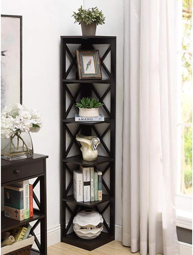 Open Box Convenience Concepts 5 Tier Shelf X Frame Home Corner Bookcase, Black