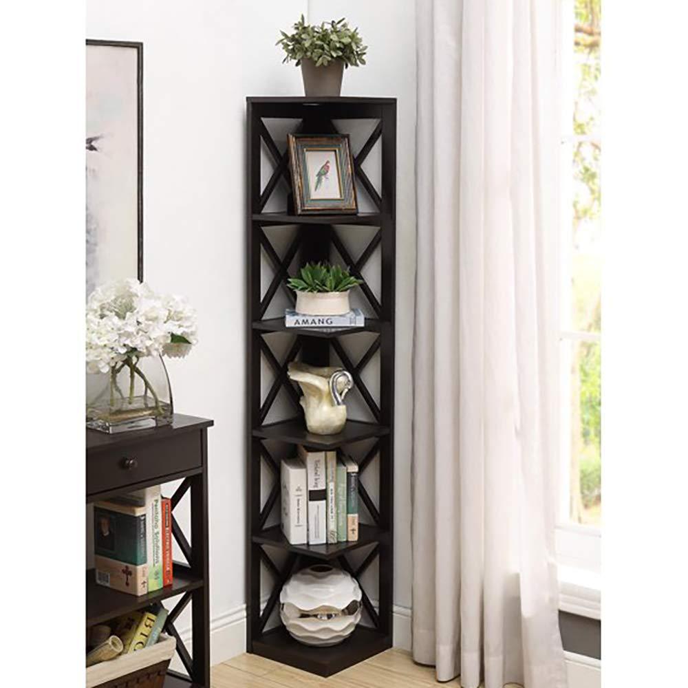 Open Box Convenience Concepts 5 Tier Shelf X Frame Home Corner Bookcase, Black