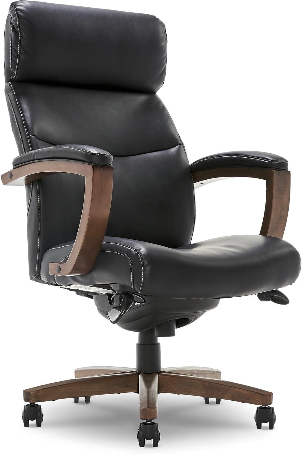 Greyson Modern Executive High-Back Office Chair with Solid Wood Arms and Lumbar Support