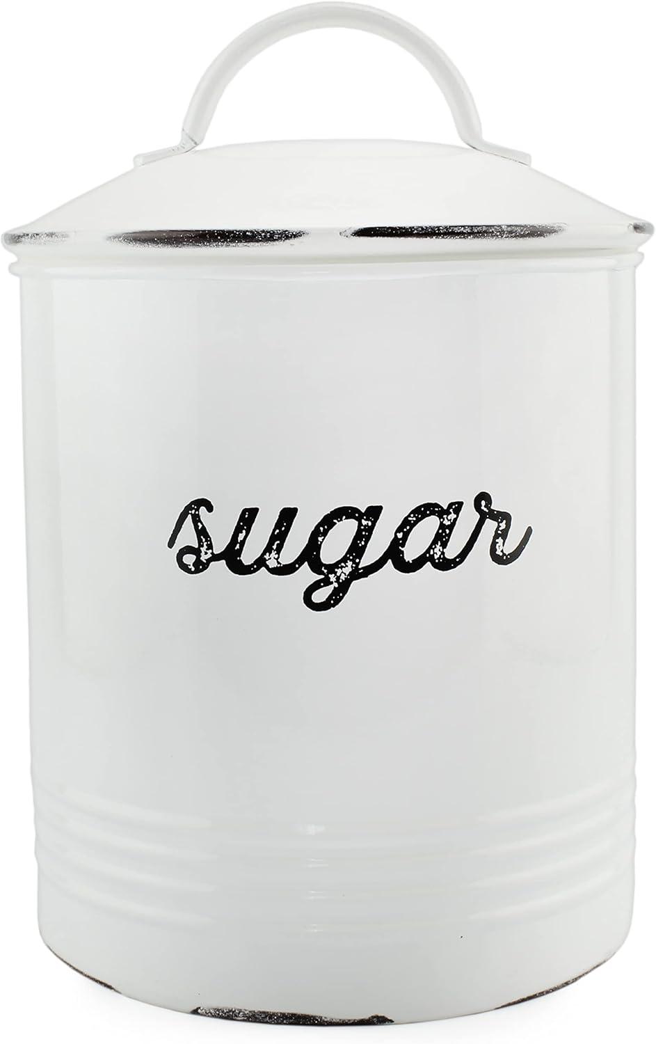 AuldHome Design Enamelware White Sugar Canister; Rustic Farmhouse Style Kitchen Storage