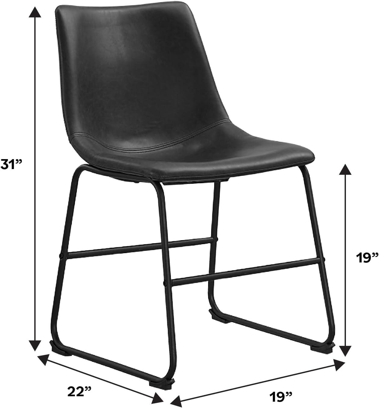 ONKER  Douglas Urban Industrial Faux Leather Armless Dining Chairs, Set of 2, Black
