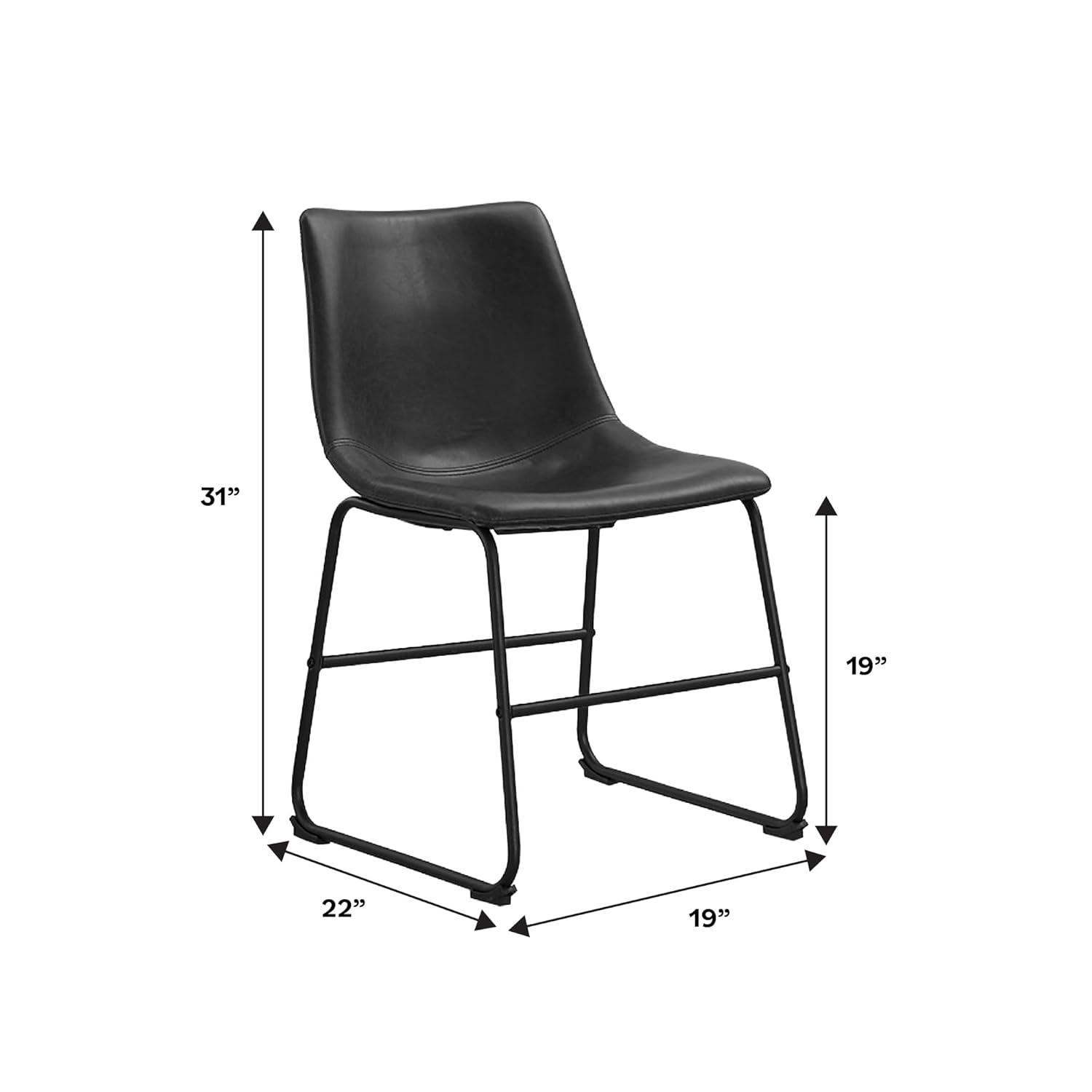ONKER  Douglas Urban Industrial Faux Leather Armless Dining Chairs, Set of 2, Black