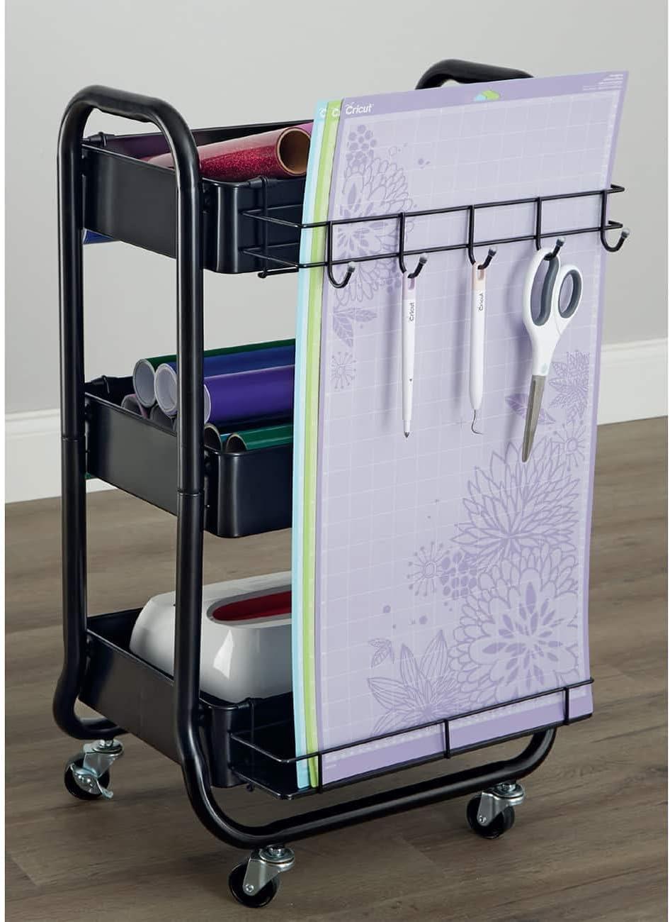 Gramercy Black Metal Rolling Cart by Simply Tidy - Customizable Storage Cart for Crafting Supplies, Home, Office, and School Organization - 1 Pack