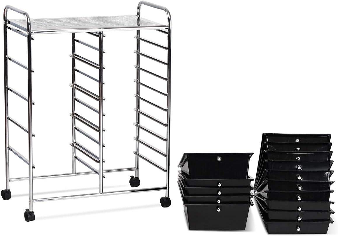 15-drawer Utility Organizer Rolling Cart with Wheels Black