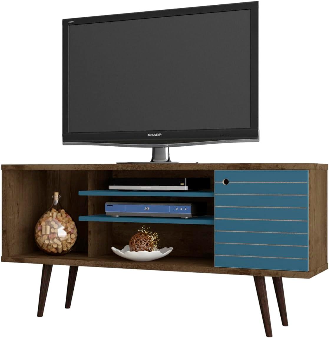 Liberty 53" Rustic Brown and Aqua Blue TV Stand with Cabinet