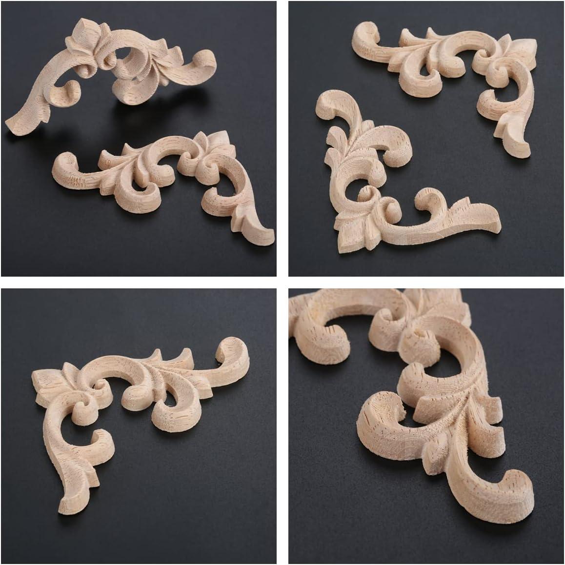 2pcs Wooden Onlay Applique Unpainted Carving Applique Cabinet Dresser Closet Applique