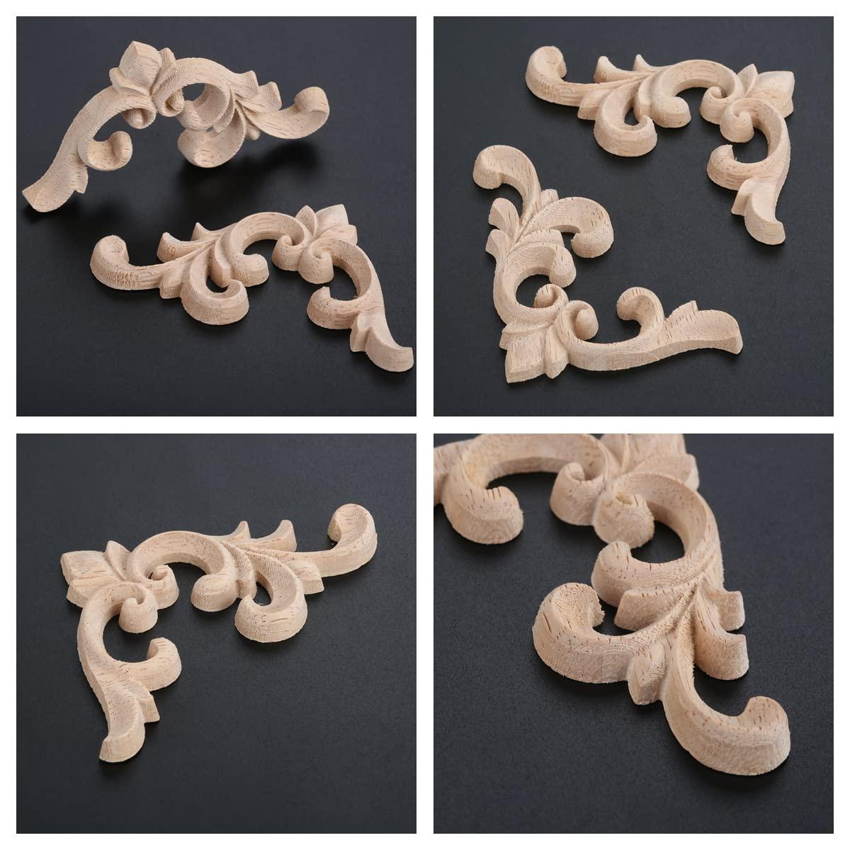 2pcs Wooden Onlay Applique Unpainted Carving Applique Cabinet Dresser Closet Applique