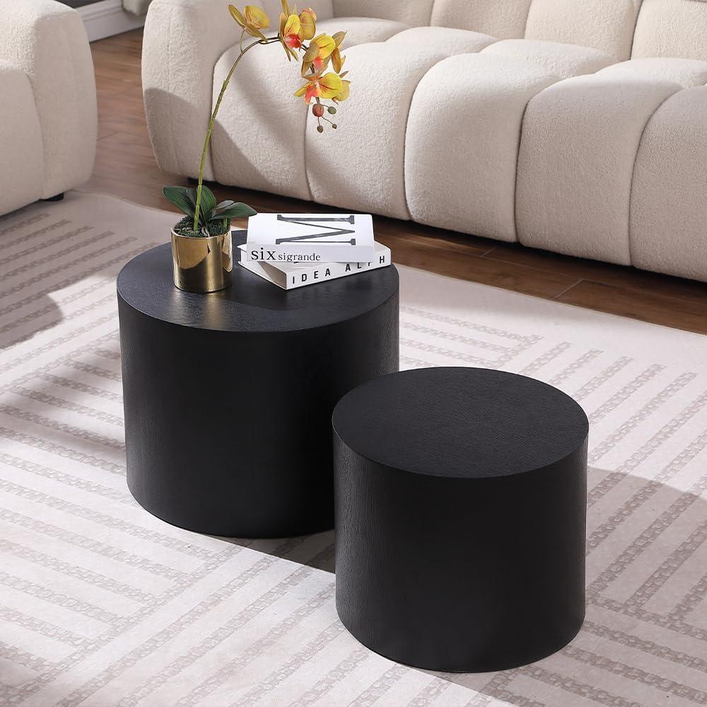 kevinplus Modern Coffee Table Nesting Side Table End Table Set of 2, Small Round Circle Midcentury Coffee Table End Table Bed Side Table for Living Room Bedroom Office (Walnut - Round)