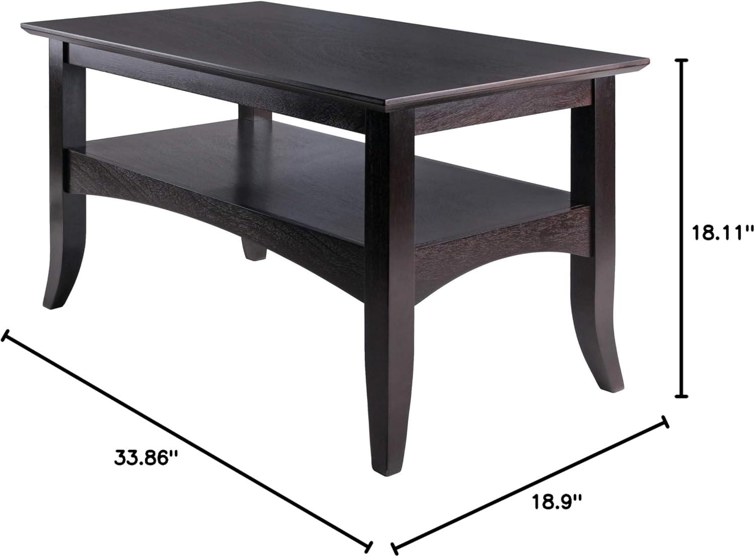 Camden Coffee Table Coffee - Winsome: Solid Wood, Flared Legs, Storage Shelf