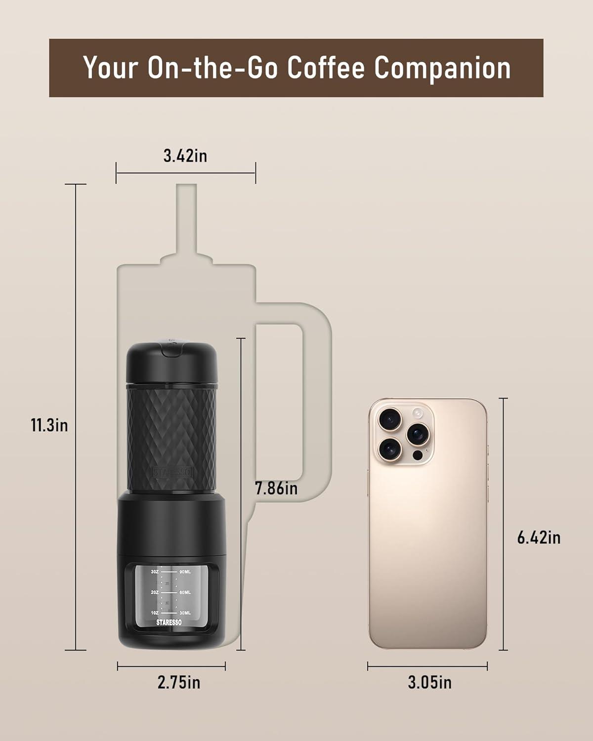 Compact Black Portable Espresso Maker with Capsule Compatibility