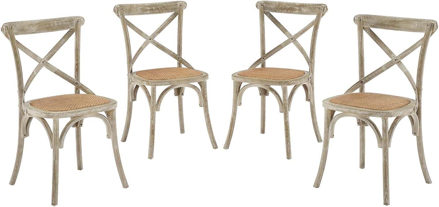 Modway Gear 18.5" Elm Wood and Rattan Dining Side Chair in Gray (Set of 4)