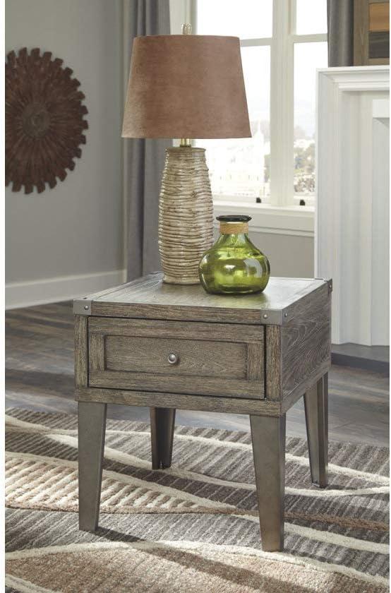 Signature Design by Ashley Chazney Rectangular End Table Rustic Brown: Farmhouse Style with Drawer Storage