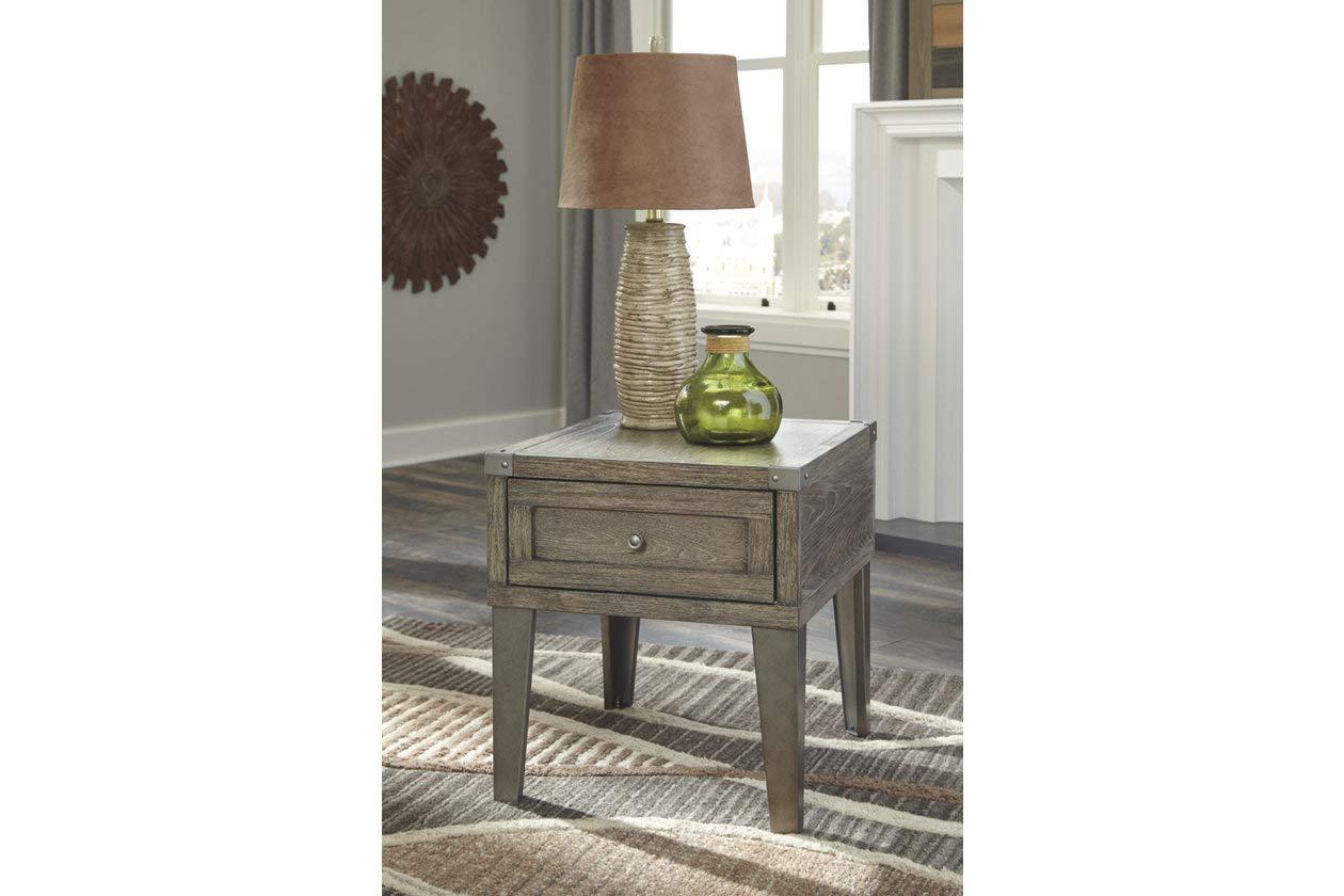 Signature Design by Ashley Chazney Rectangular End Table Rustic Brown: Farmhouse Style with Drawer Storage