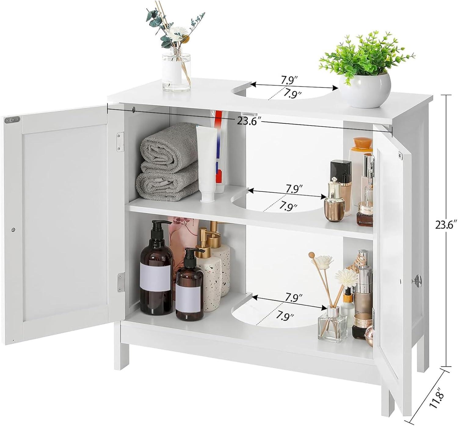 FCH Pedestal Sink, Storage Cabinets with Two Doors and Adjustable Shelves Under Sink Organizer Bathroom Vanity Storage White