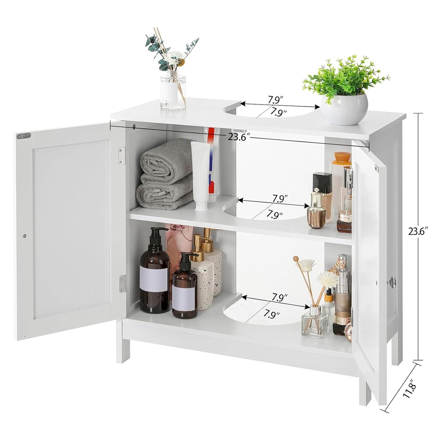 FCH Pedestal Sink, Storage Cabinets with Two Doors and Adjustable Shelves Under Sink Organizer Bathroom Vanity Storage White