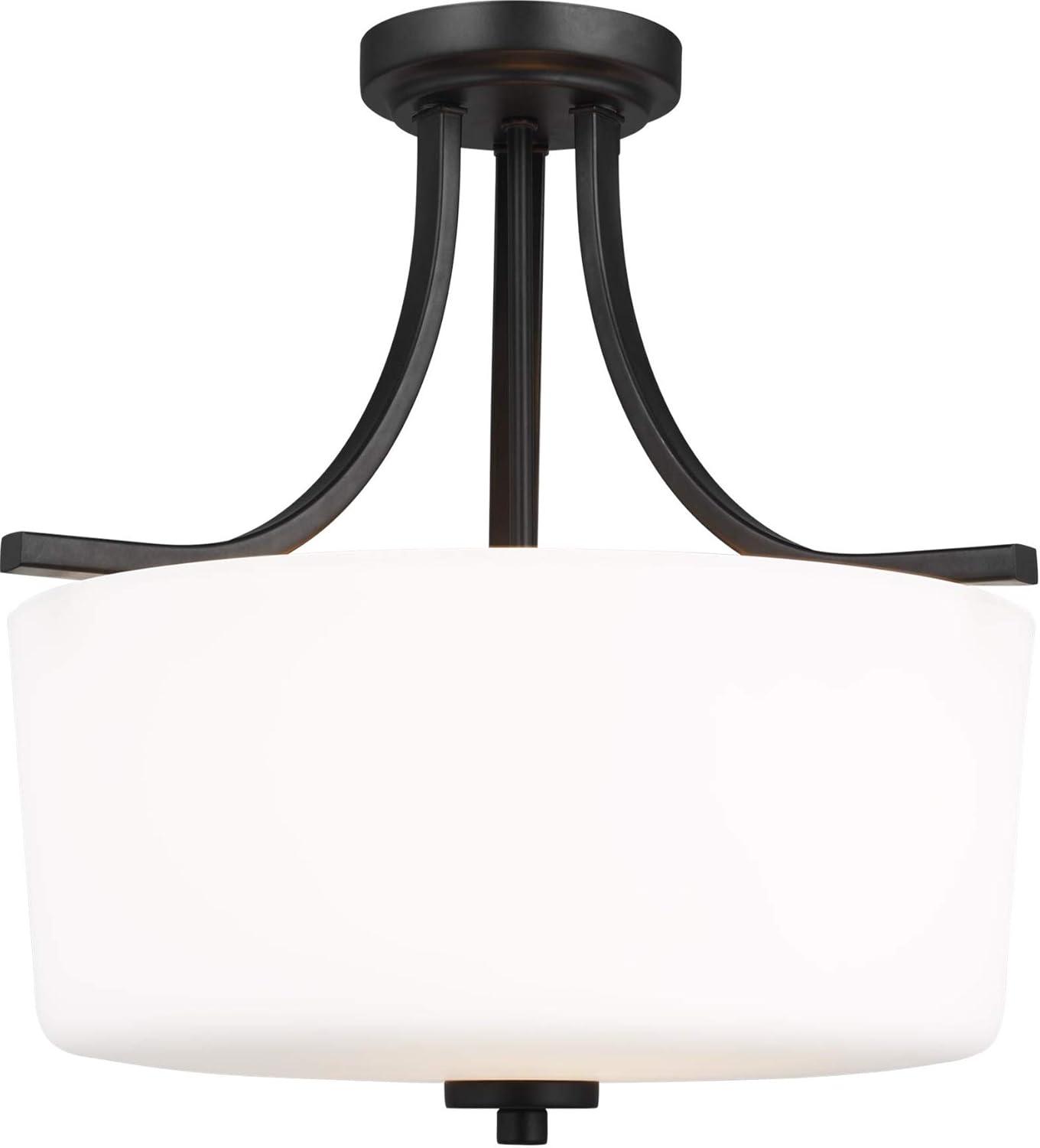 Kemal Midnight Black 3-Light Semi-Flush Ceiling Light with Etched White Glass