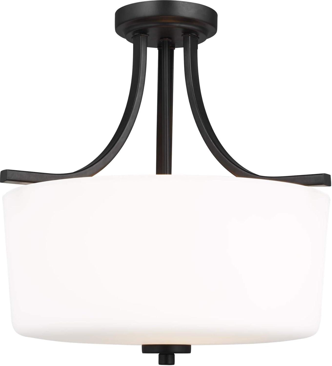 Kemal Midnight Black 3-Light Semi-Flush Ceiling Light with Etched White Glass