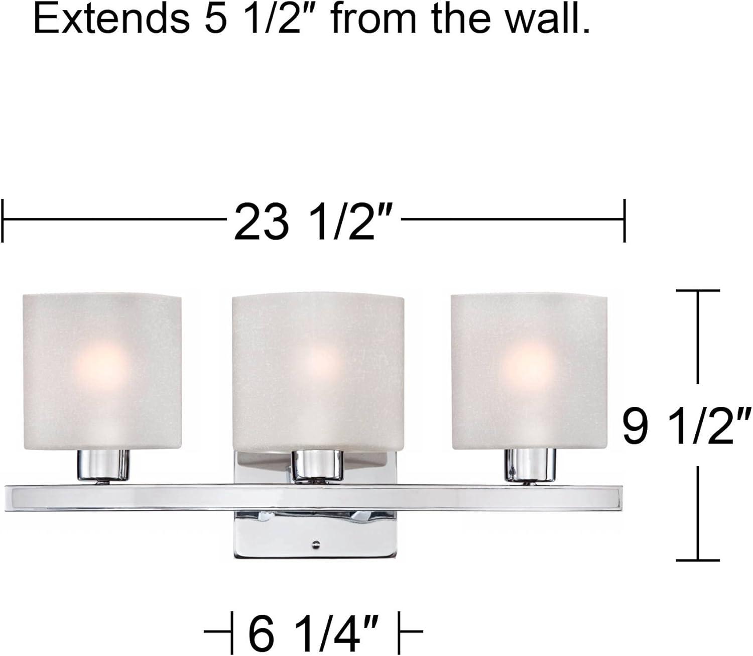 Possini Euro Design Modern Wall Light Chrome Hardwire 23 1/2" 3-Light Fixture White Linen Glass for Bedroom Bathroom Vanity Reading Living Room House