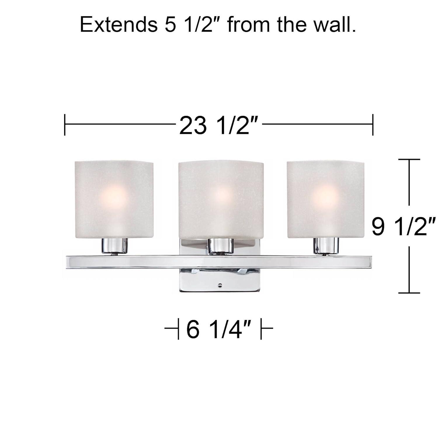 Possini Euro Design Modern Wall Light Chrome Hardwire 23 1/2" 3-Light Fixture White Linen Glass for Bedroom Bathroom Vanity Reading Living Room House