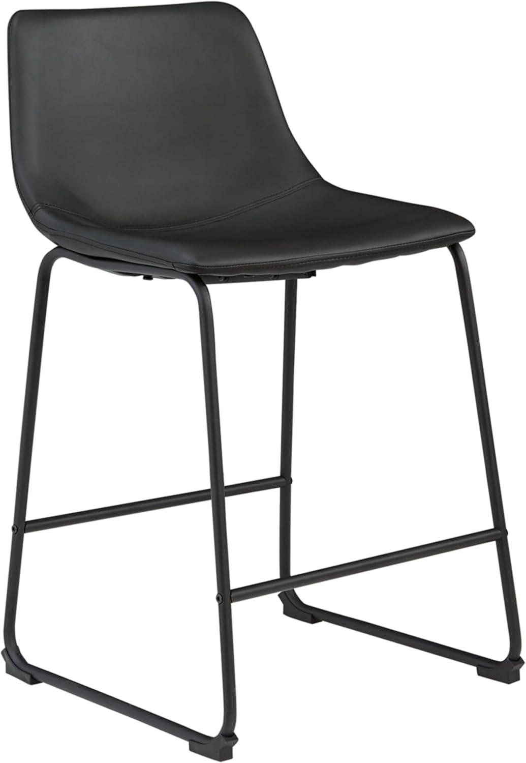 Transitional Black Leather Counter Stool with Metal Base