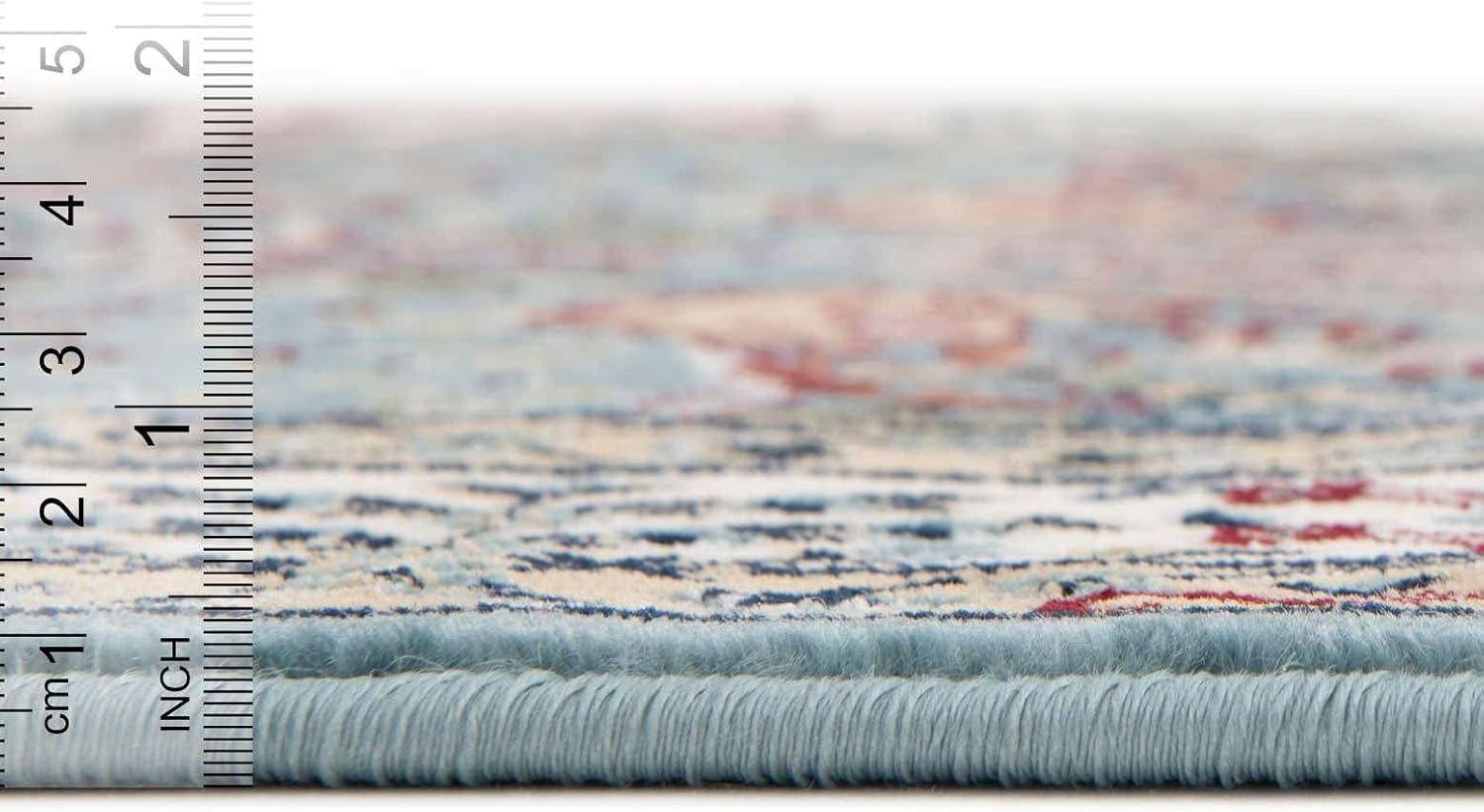 Blue and Beige Floral Square Synthetic Area Rug