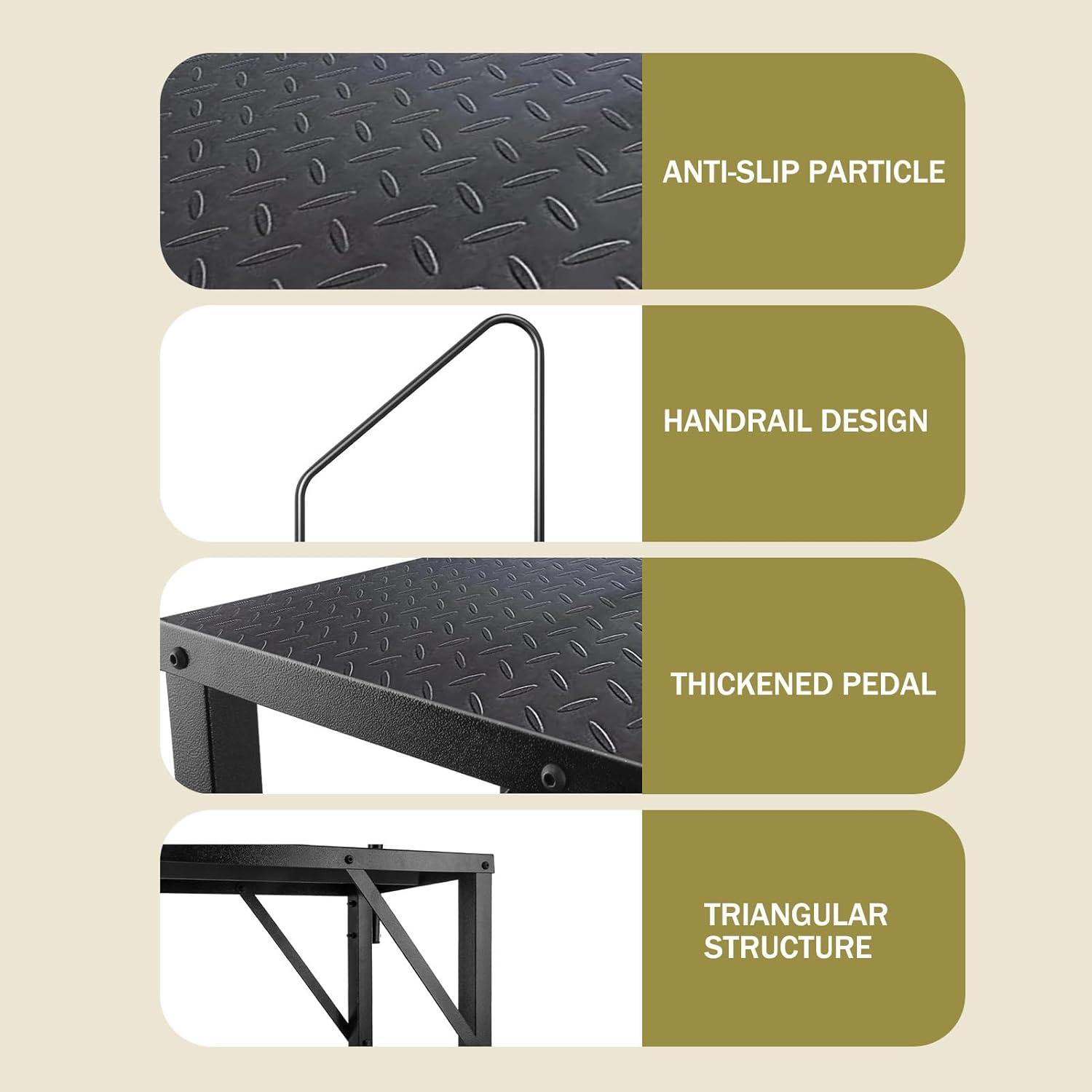 Tcbosik RV Steps with Handrail, 5 Steps Ladder Hot Tub Steps, Portable Stairs Step with Anti-Slip Panel, Heavy Duty Metal Mobile Home Stairs for Outdoor RV Step, Camper Trailer, Black