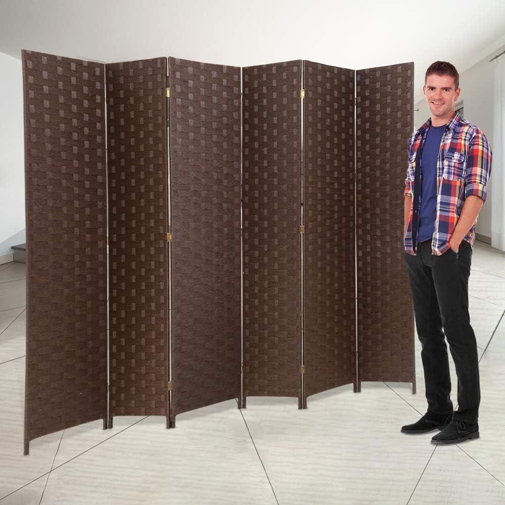 6 Panel  Room Dividers Folding Privacy Screen Partitions Room Dividers Wall Foldable Screen Portable Wood Mesh Woven Design Room Separator Screen for Home Office Bedroom Living Room, Brown