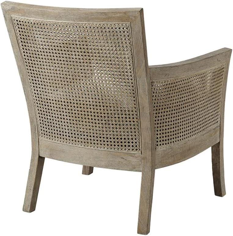 Madison Park Paulie Accent Chair Cream/Reclaimed Natural: Upholstered Wingback, Rubberwood Frame