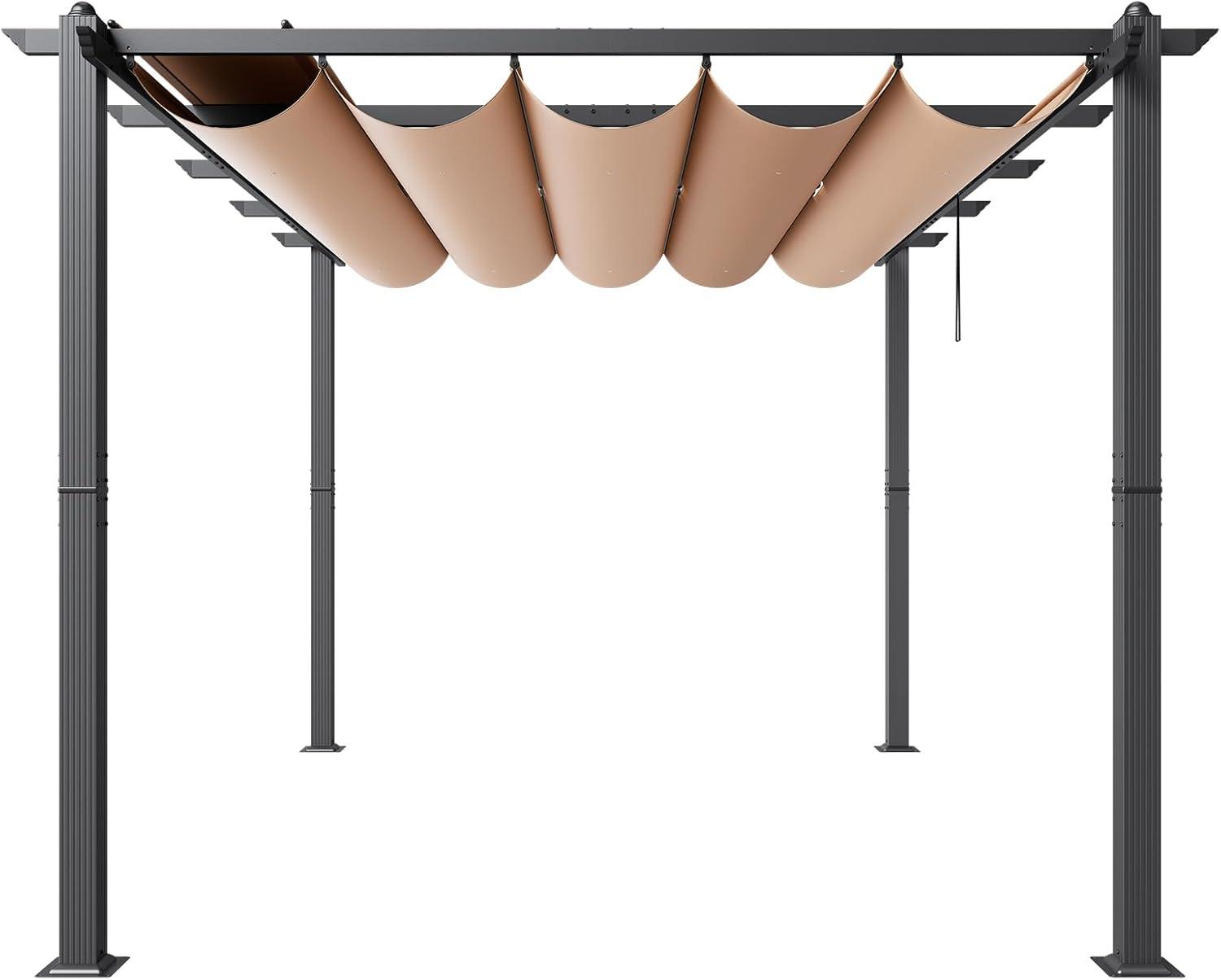 VEVOR 10'x13' Outdoor Retractable Pergola with Canopy, Aluminum Pergola with Retractable Canopy, Modern Style,Sun Shadefor Patios, Gardens, Decks, Backyards (Beige)