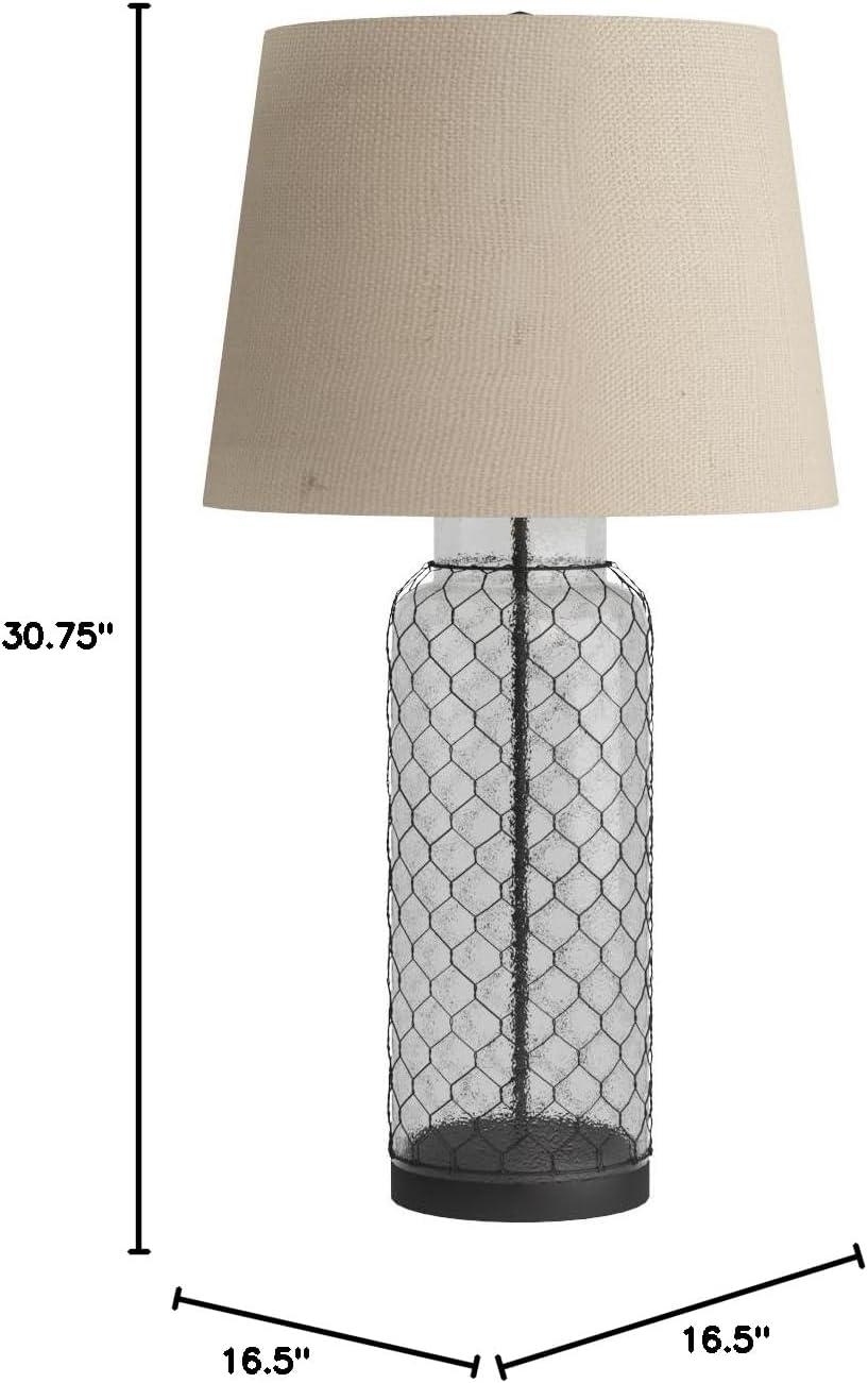 Sharmayne Transparent Glass Table Lamp - Signature Design by Ashley: Coastal Chic Farmhouse Decor, Linen-Weave Shade, UL Listed