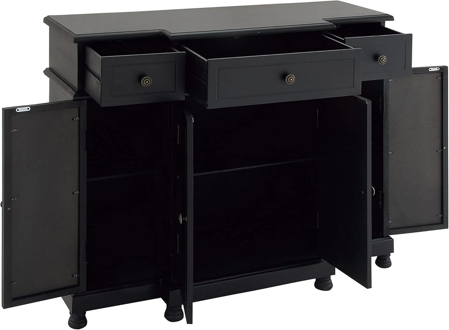 DecMode Wood Glam Cabinet with Geometric Mirror, Black, 43"W