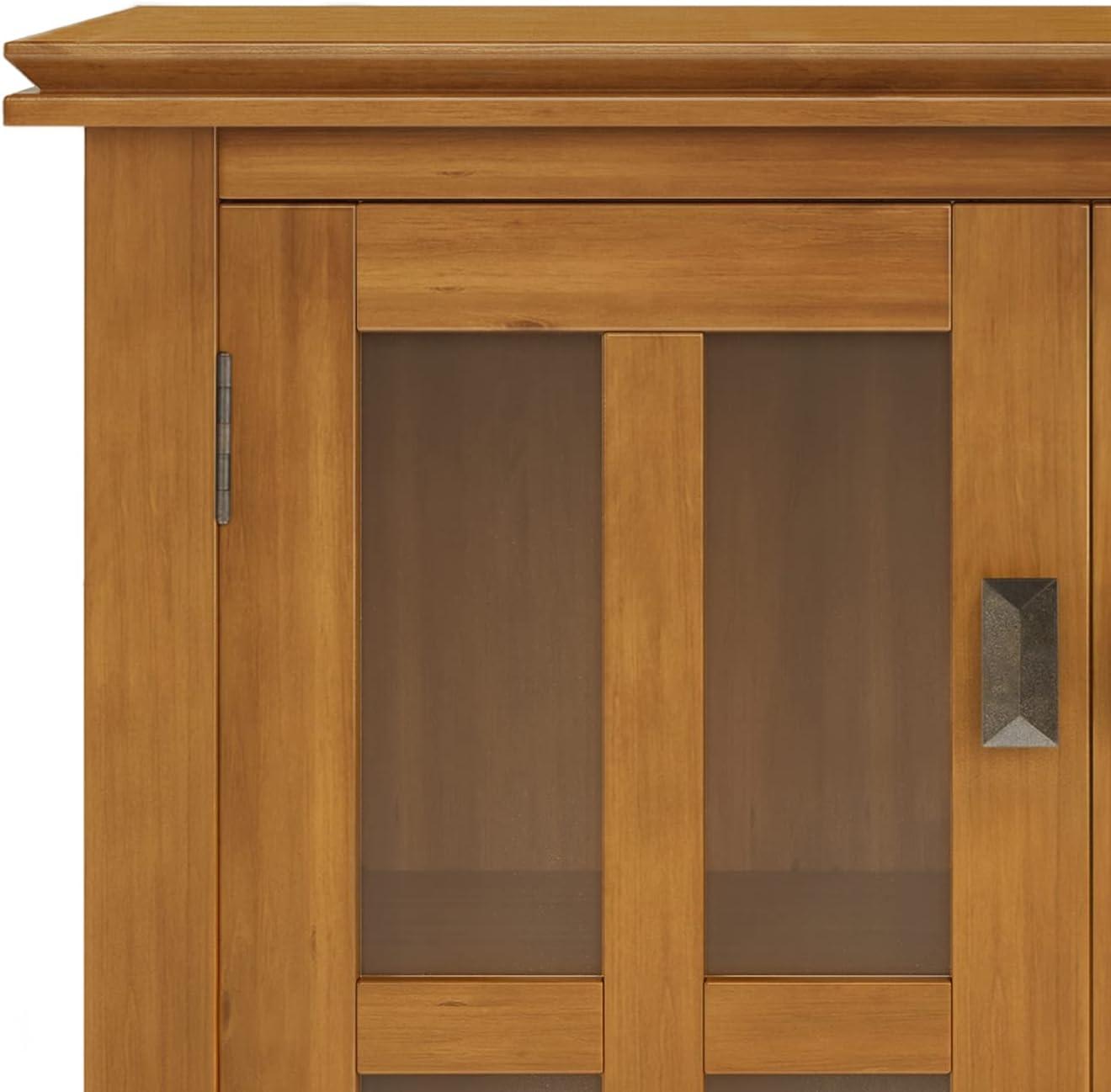 Simpli Home Artisan 30"W Solid Wood 2-Shelf Low Storage Cabinet with Glass Doors and Adjustable Shelves