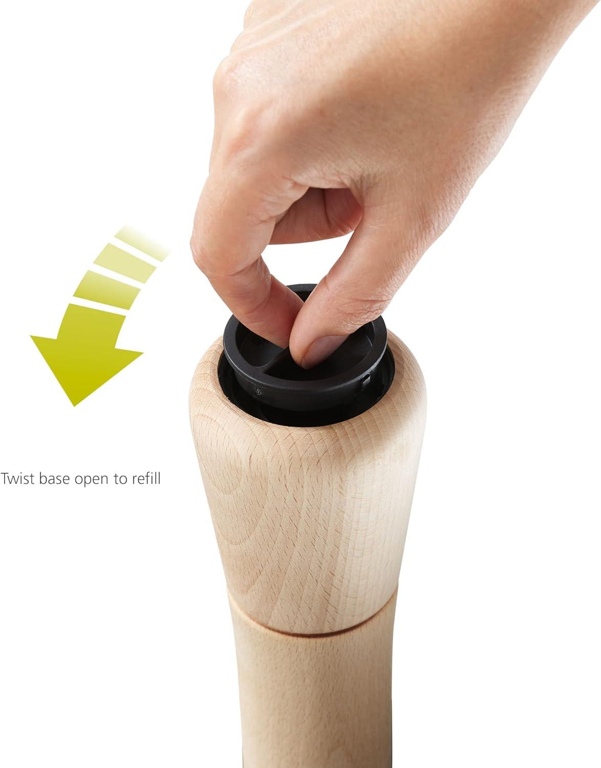 Joseph Joseph Milltop Beech Wood No-Spill Pepper Mill: Kitchen Utensil, Natural Wood, Adult Use, 7.48" Height