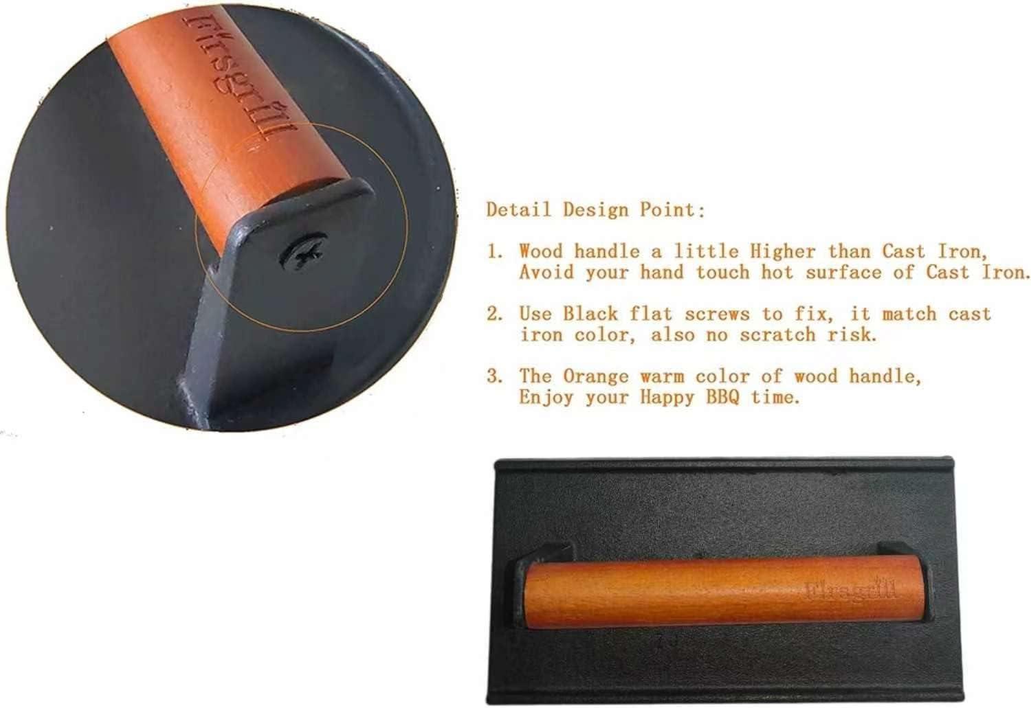 Heavy-Duty Cast Iron Grill Press with Wood Handle