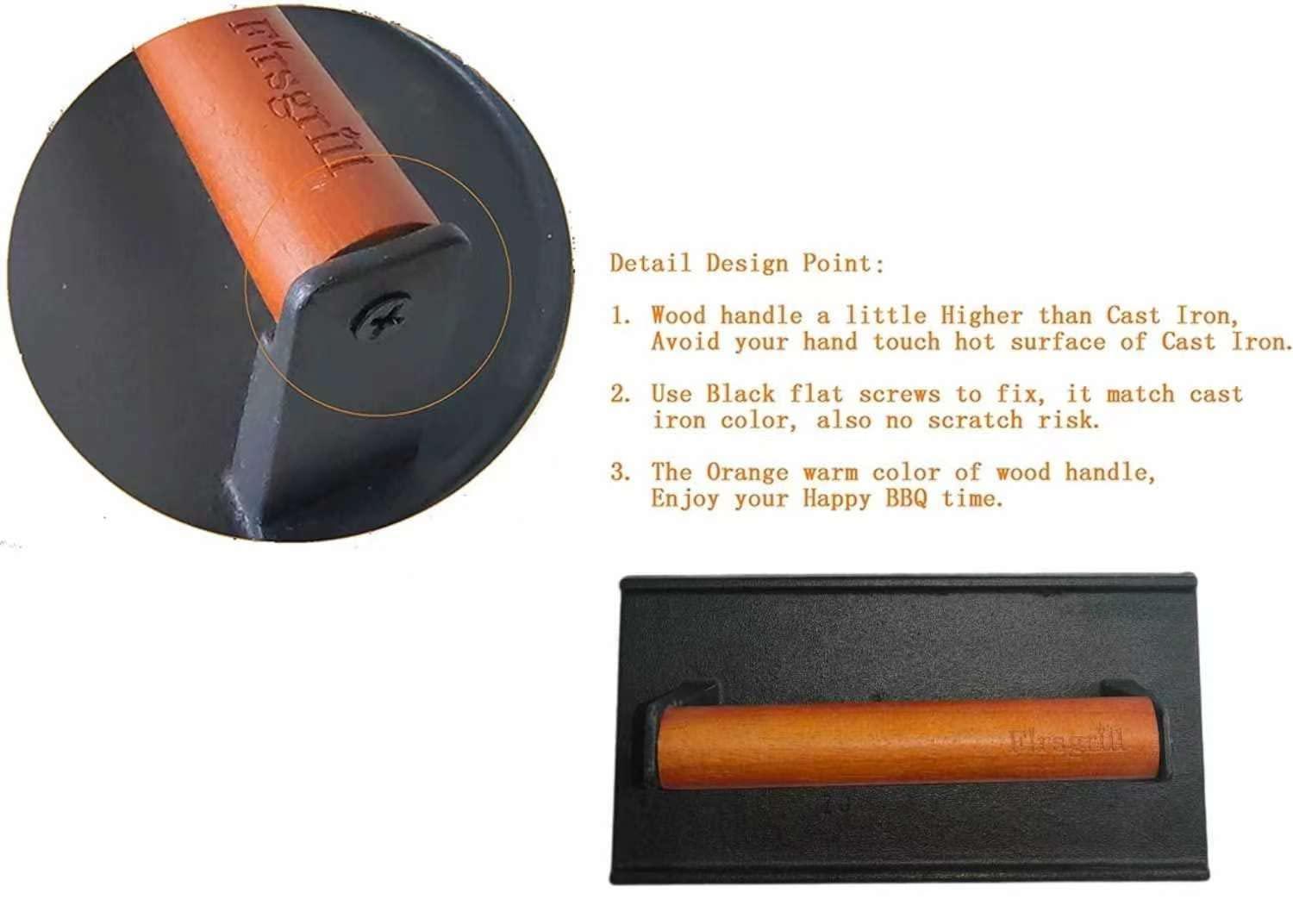 Heavy-Duty Cast Iron Grill Press with Wood Handle