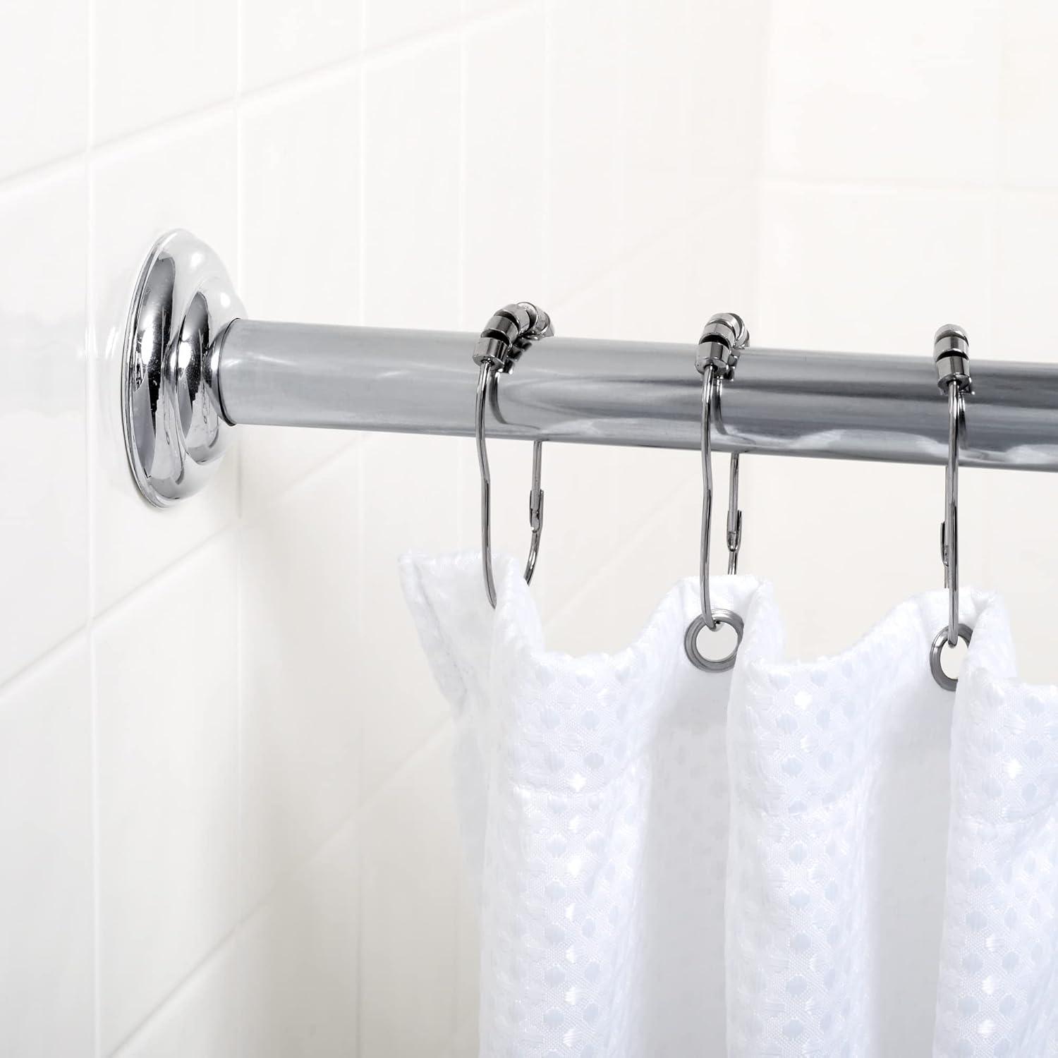 Chrome Adjustable Steel Shower Rod with Decorative End Caps