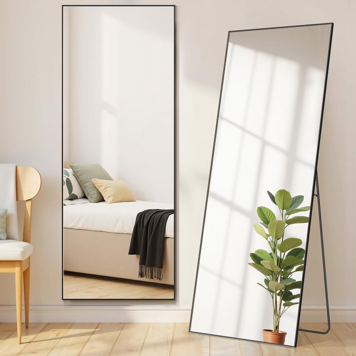 SIMENMAX Full Length Mirror, 21"x64" Nano Glass Floor Mirror, Standing Rectangle Floor Mirrors Body Dressing Wall-Mounted Mirror for Living Room, Bedroom,Black