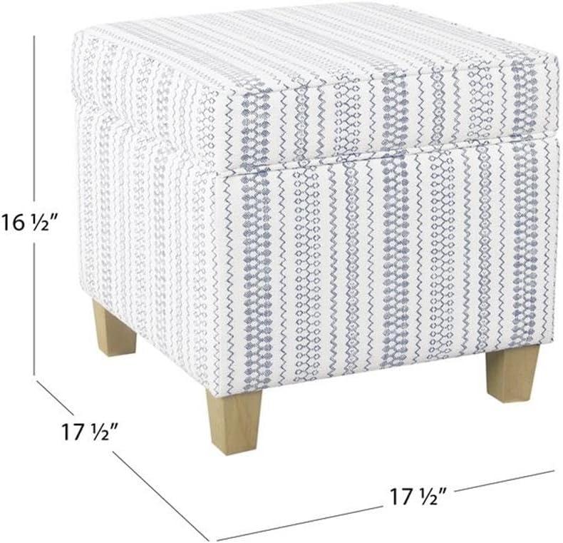 Cole Classics Square Storage Ottoman with Lift Off Top Blue Striped - HomePop: Farmhouse Accent, Wood Legs