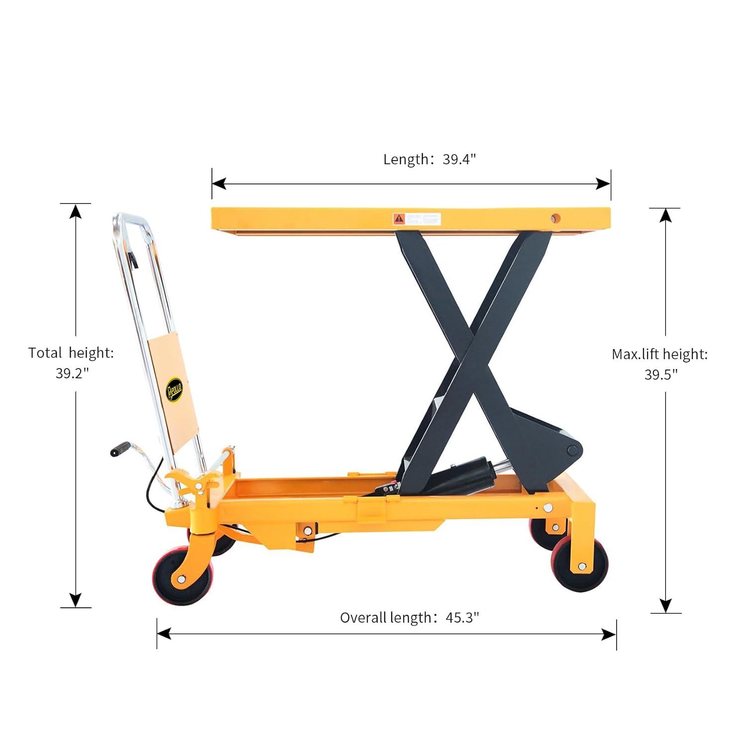 APOLLOLIFT 1760lb Orange Hydraulic Scissor Lift Table with Safety Guard