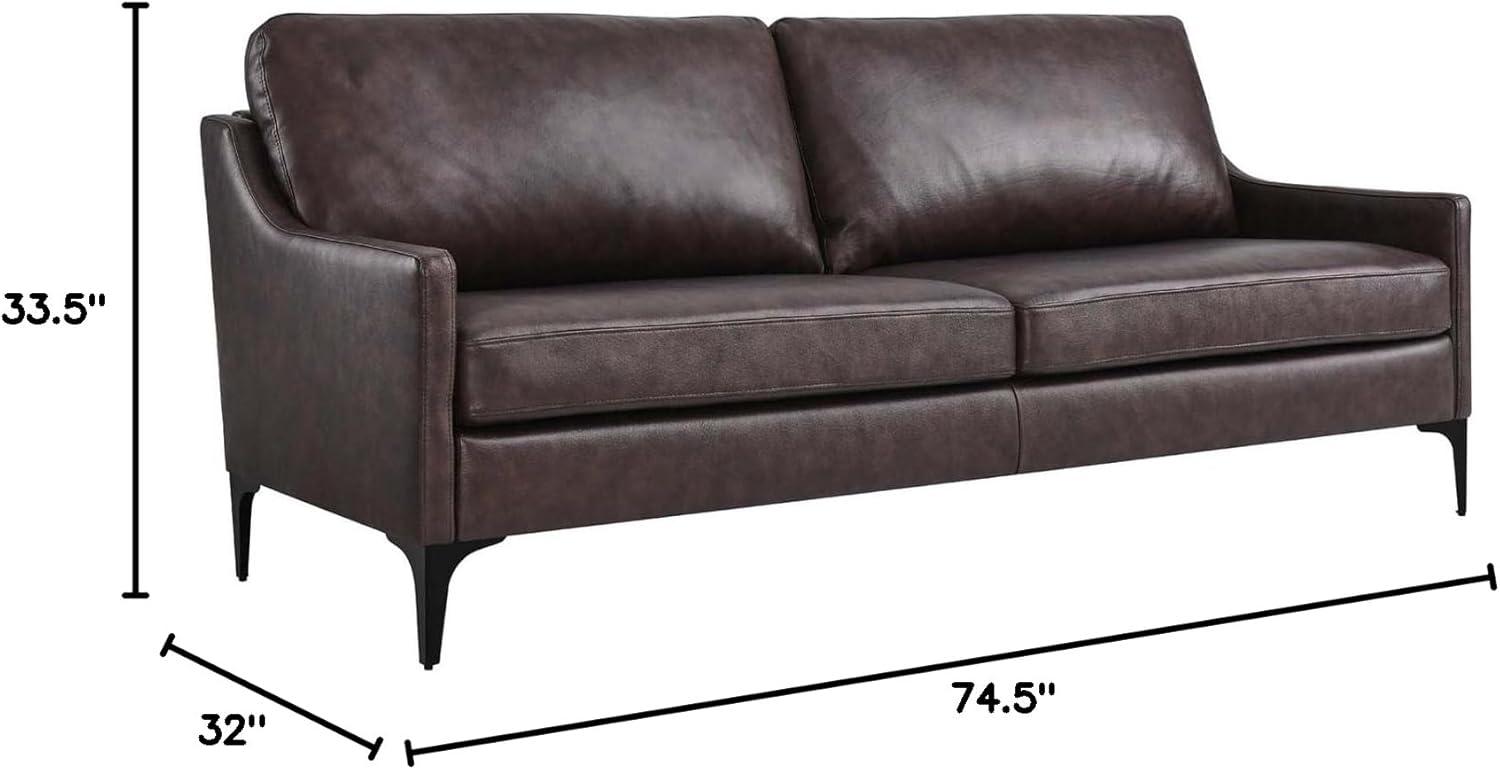 Modway Corland Modern Style Leather and Metal Sofa in Brown Finish