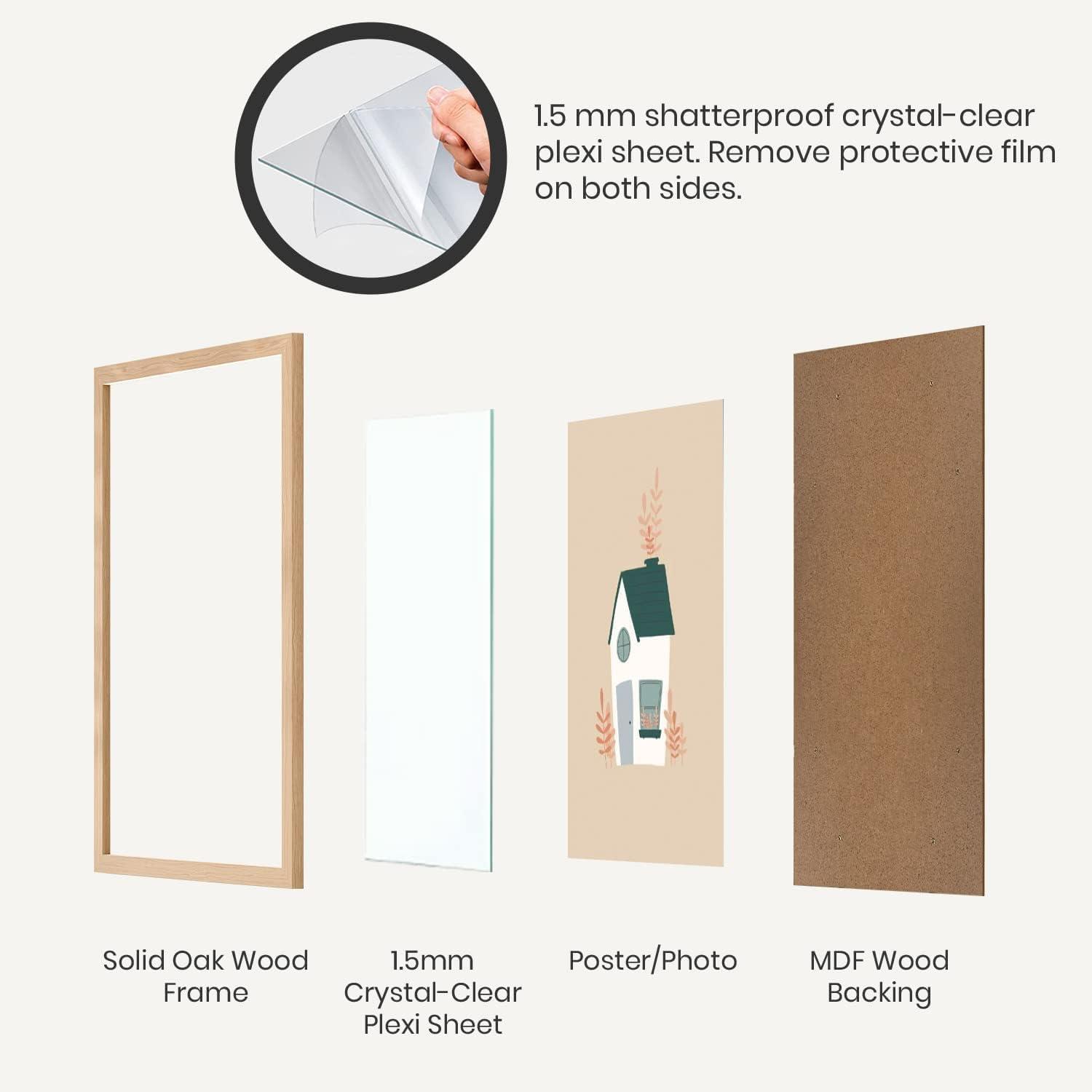 Opposite Wall - 12x18 in - Natural Solid Oak Wood Picture Frame - Lightweight, Versatile & Shatterproof - Wall Hanging Poster or Photo Frame - Wall Decor for Office, Gallery & Home