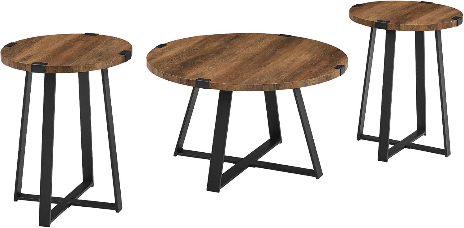 Rustic Oak 3-Piece Metal X Base Coffee and Side Table Set