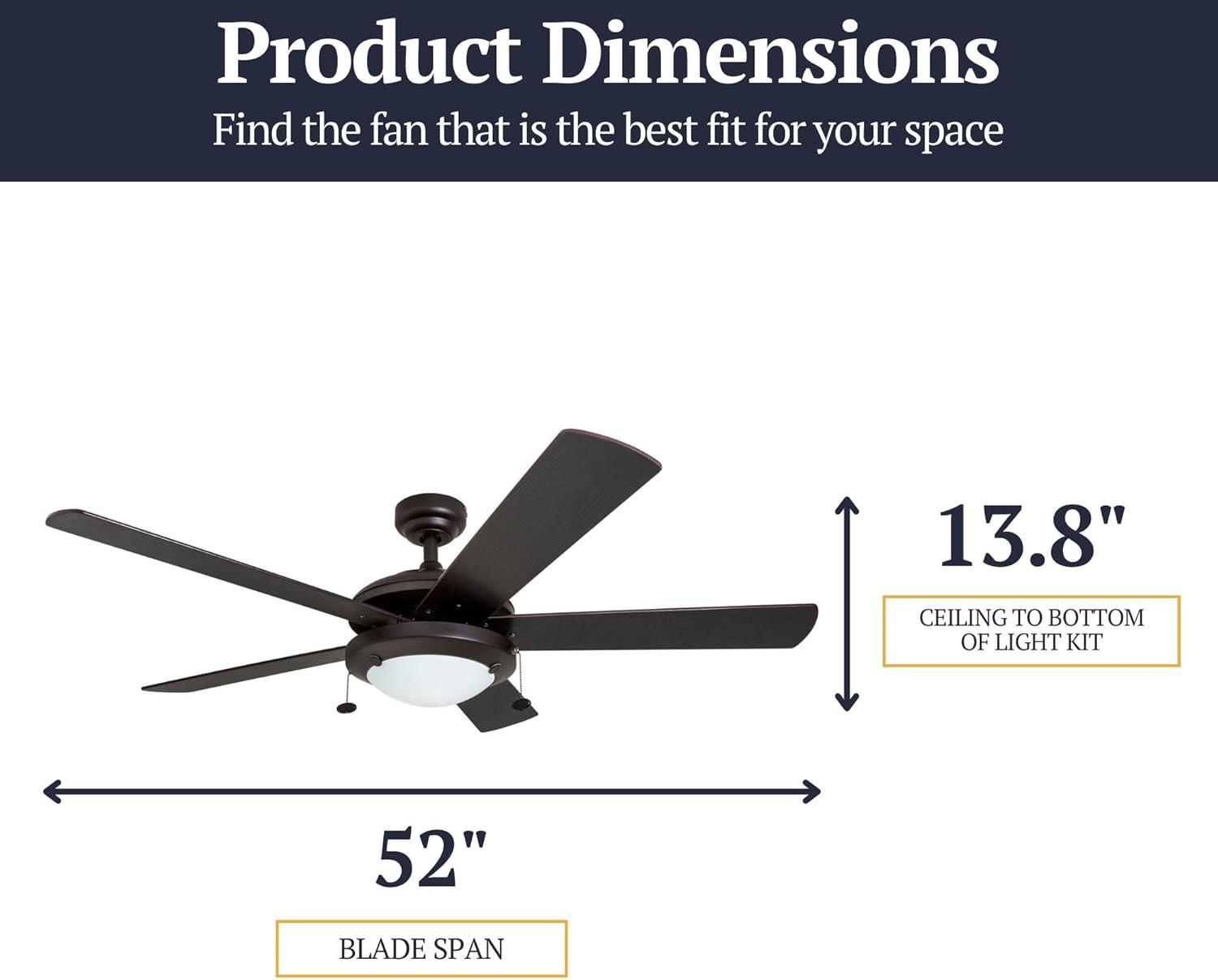 Prominence Home Bolivar 52" Bronze Ceiling Fan with 5 Blades, Integrated LED Light Kit, Pull Chains & Reverse Airflow