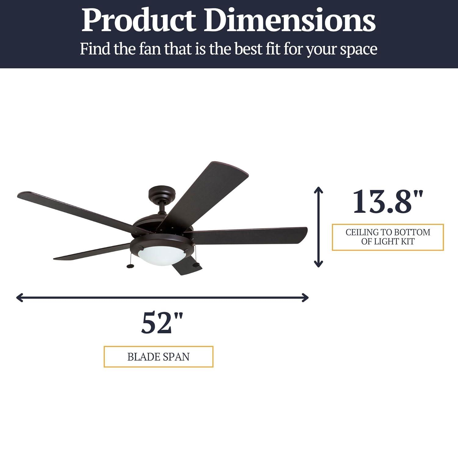 Prominence Home Bolivar 52" Bronze Ceiling Fan with 5 Blades, Integrated LED Light Kit, Pull Chains & Reverse Airflow