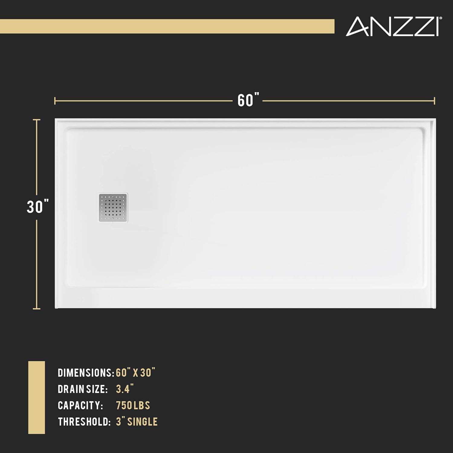 Alexander 60" x 30" White Resin Shower Base with Left Drain