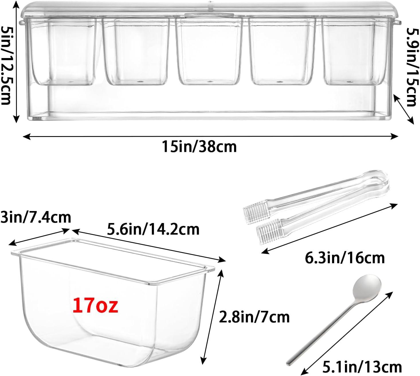 MOLIGOU Chilled Condiment Server with Lid, Chilled Condiment Tray with 5 Removable Compartments, Ice Condiment Serving Containers