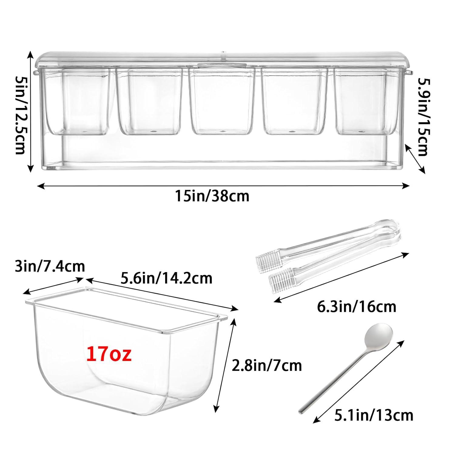 MOLIGOU Chilled Condiment Server with Lid, Chilled Condiment Tray with 5 Removable Compartments, Ice Condiment Serving Containers