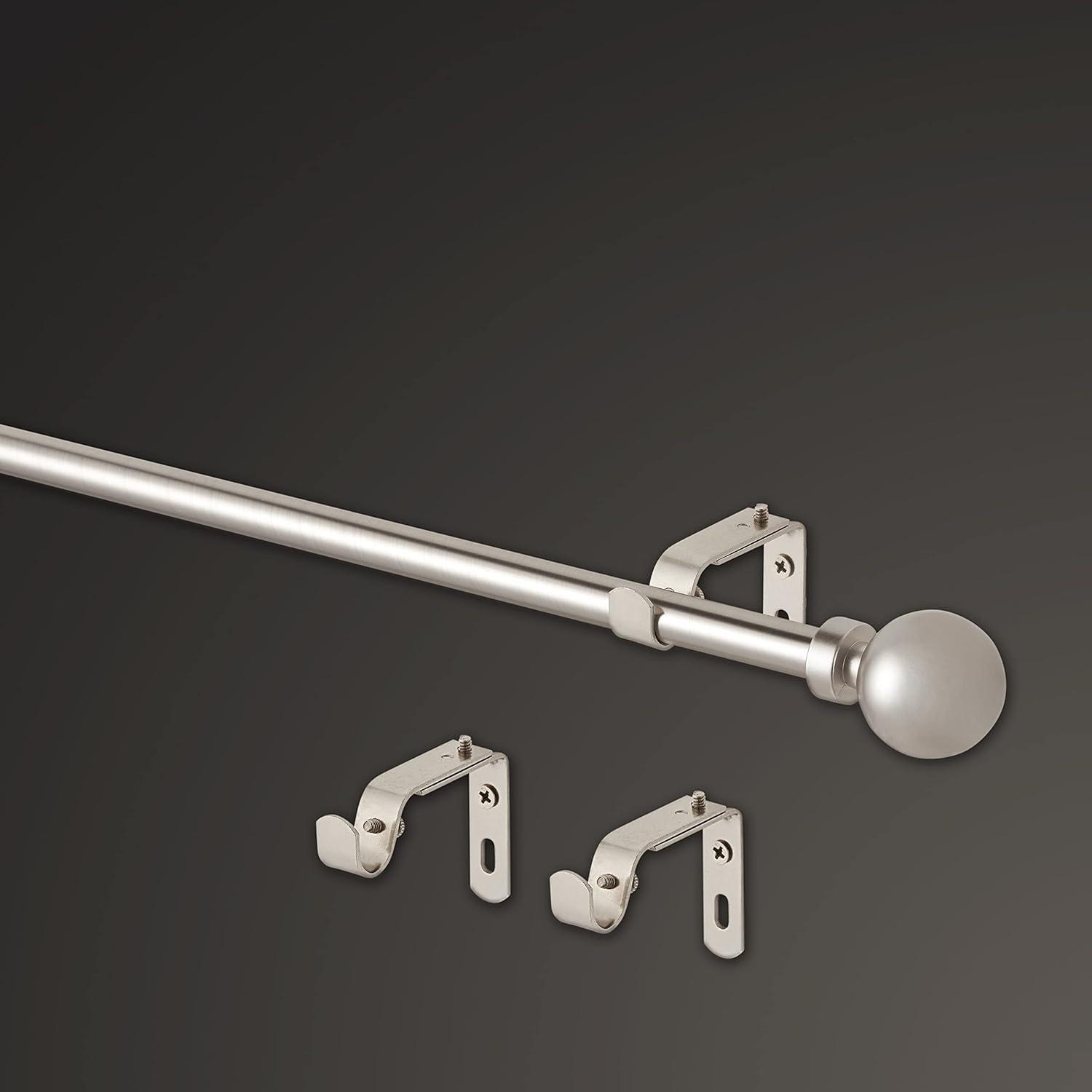 Nickel Adjustable Curtain Rod with Modern Ball Finials, 72"-144"