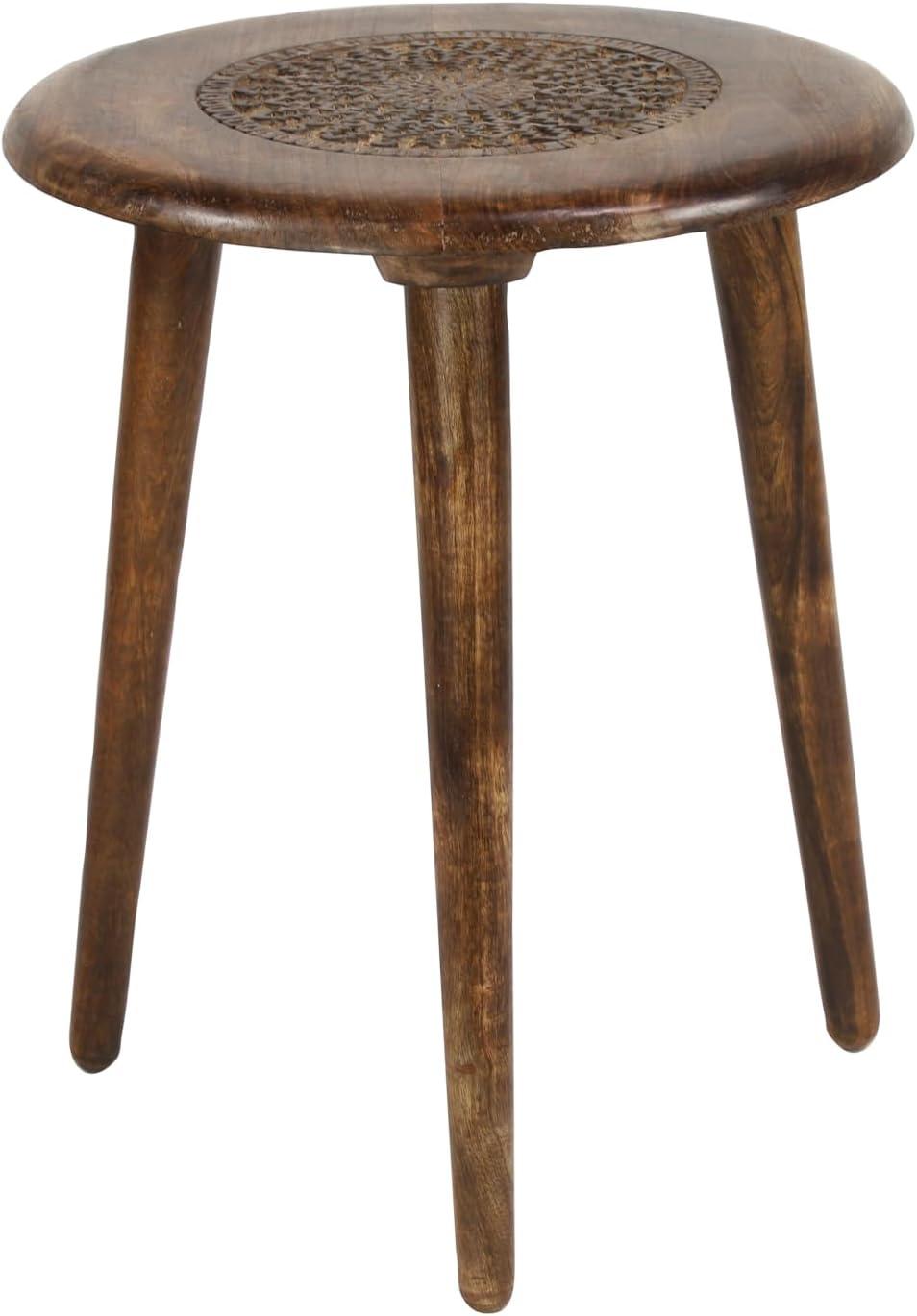 Carved Mango Wood Tripod Table Brown - Olivia & May: Handmade, Indoor, Rustic Style, 100 lbs Max